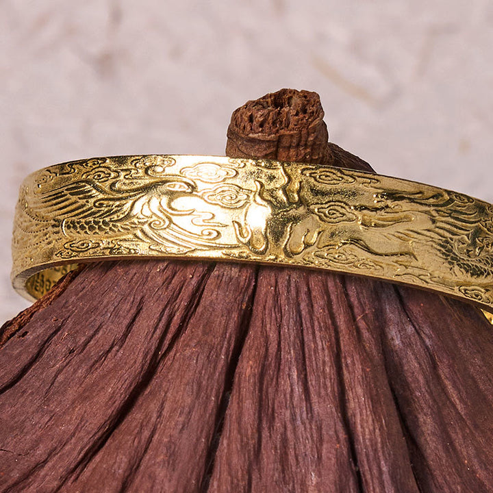 Buddha Stones Dragon And Phoenix Playing With A Pearl Heart Sutra Carved Copper Brass Luck Bracelet Bangle - image 10
