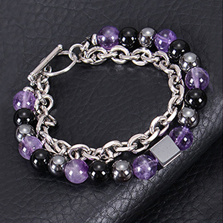 Buddha Stones Colorful Tiger Eye Frosted Stone Black Magnetite Titanium Steel Double Wrap Protection Bracelet - image 18