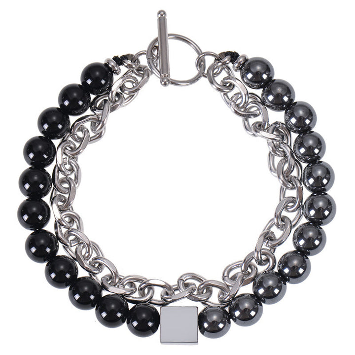 Buddha Stones Colorful Tiger Eye Frosted Stone Black Magnetite Titanium Steel Double Wrap Protection Bracelet - Black Obsidian&Black Magnetite(Wrist Circumference: 15-20cm) - image 21