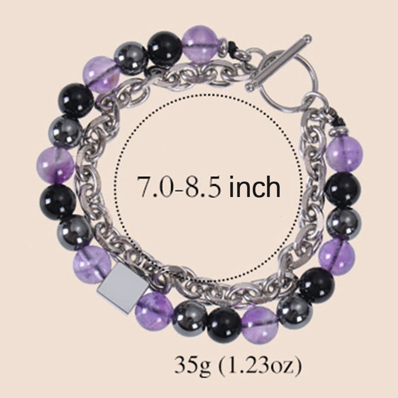 Buddha Stones Colorful Tiger Eye Frosted Stone Black Magnetite Titanium Steel Double Wrap Protection Bracelet - image 19