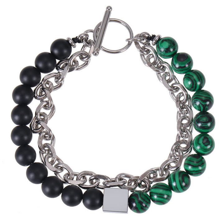 Buddha Stones Colorful Tiger Eye Frosted Stone Black Magnetite Titanium Steel Double Wrap Protection Bracelet - Malachite&Frosted Stone(Wrist Circumference: 15-20cm) - image 26
