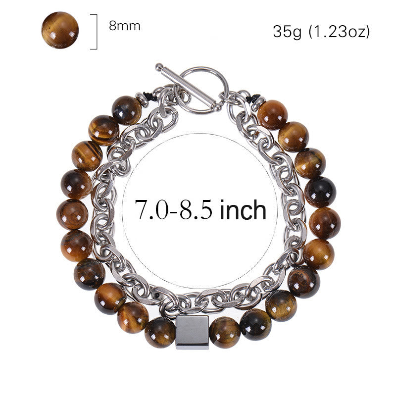 Buddha Stones Colorful Tiger Eye Frosted Stone Black Magnetite Titanium Steel Double Wrap Protection Bracelet - image 3