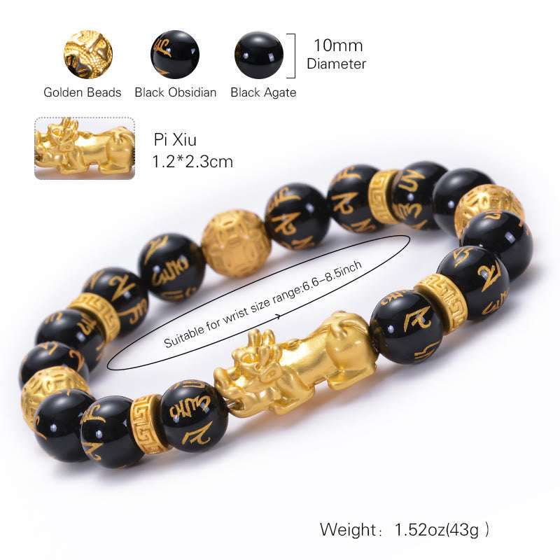 Buddha Stones Black Obsidian Black Onyx Alloy PiXiu Om Mani Padme Hum Strength Bracelet - image 5