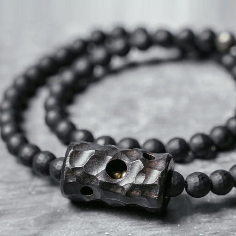 Buddha Stones Frosted Cut Surface Black Onyx Ebony Double Wrap Protection Bracelet - image 1