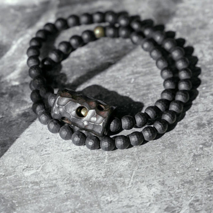 Buddha Stones Frosted Cut Surface Black Onyx Ebony Double Wrap Protection Bracelet - image 2
