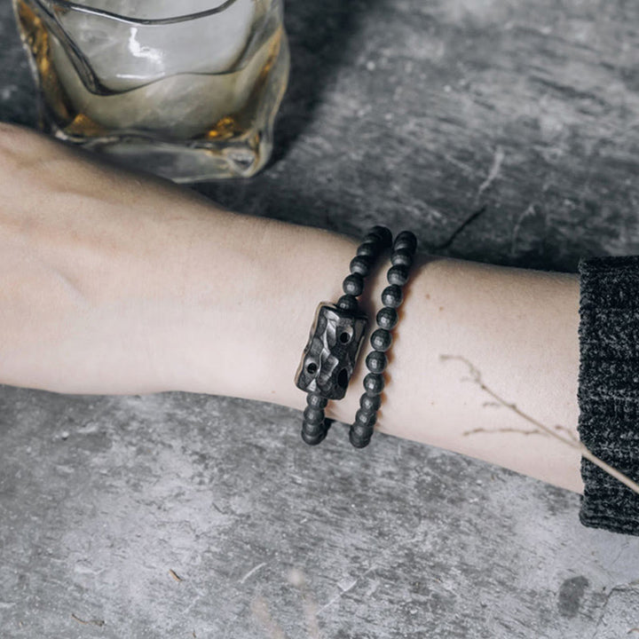 Buddha Stones Frosted Cut Surface Black Onyx Ebony Double Wrap Protection Bracelet - image 7