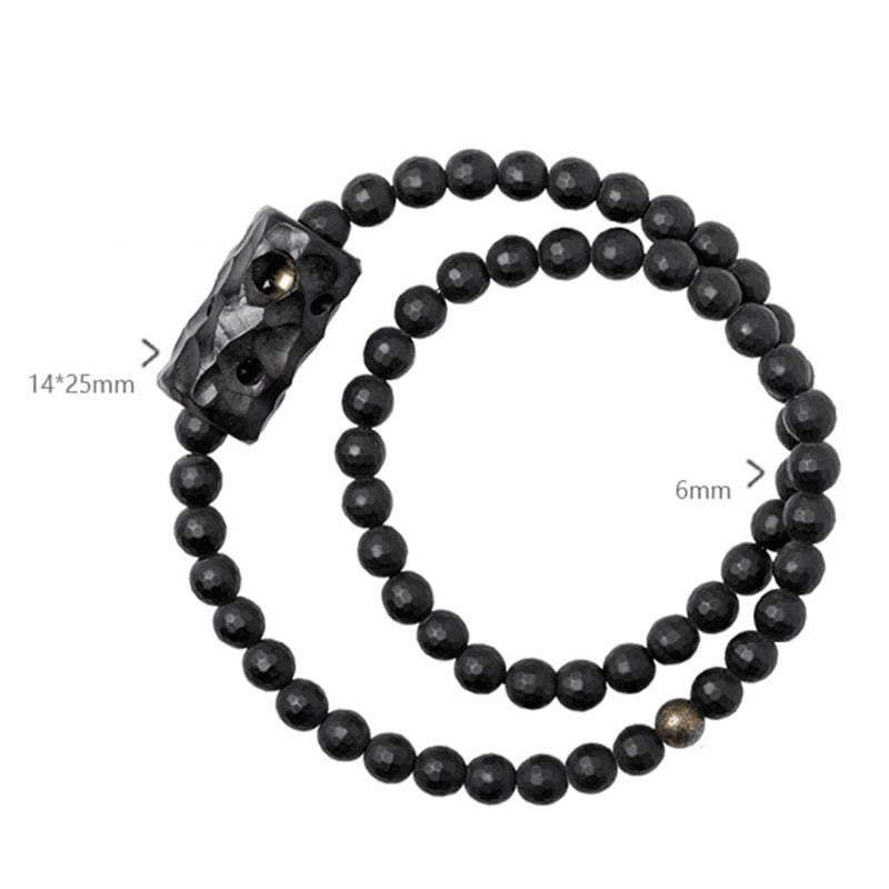 Buddha Stones Frosted Cut Surface Black Onyx Ebony Double Wrap Protection Bracelet - image 4