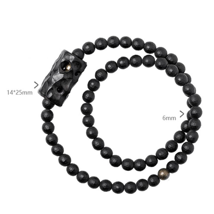 Buddha Stones Frosted Cut Surface Black Onyx Ebony Double Wrap Protection Bracelet - image 4