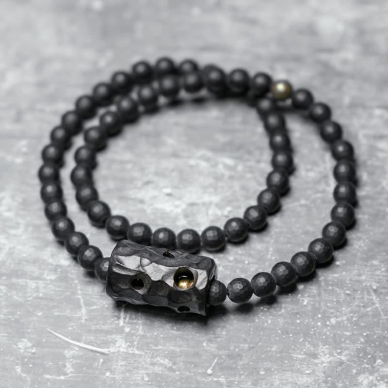 Buddha Stones Frosted Cut Surface Black Onyx Ebony Double Wrap Protection Bracelet - Black Onyx Ebony(Wrist Circumference: 17-17.6cm) - image 0