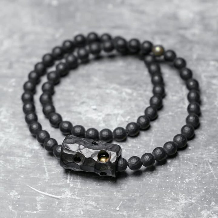 Buddha Stones Frosted Cut Surface Black Onyx Ebony Double Wrap Protection Bracelet - Black Onyx Ebony(Wrist Circumference: 17-17.6cm) - image 0