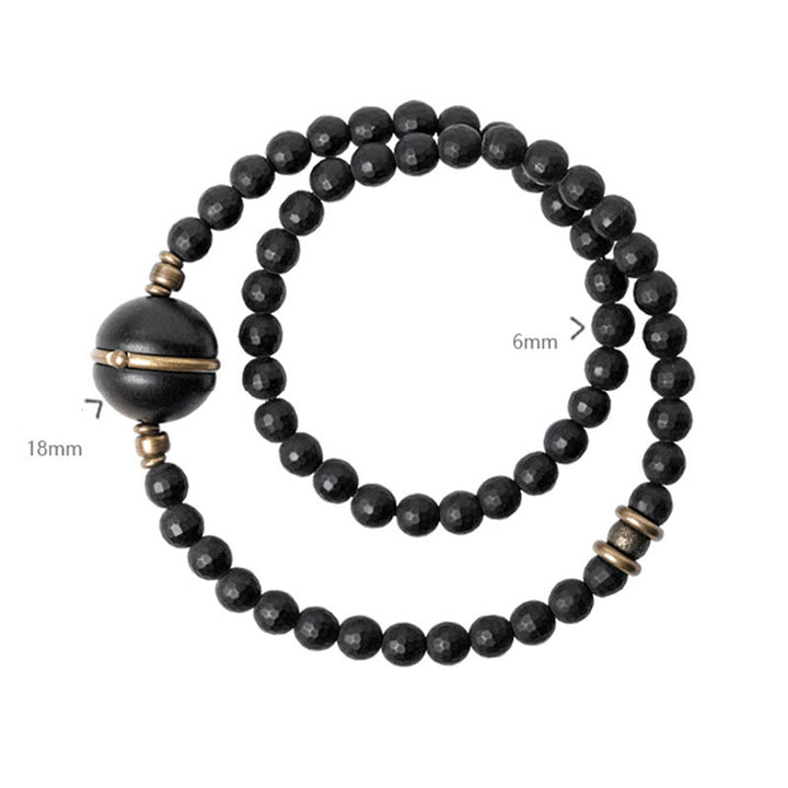 Buddha Stones Frosted Cut Surface Black Onyx Ebony Beads Double Wrap Protection Bracelet - image 3