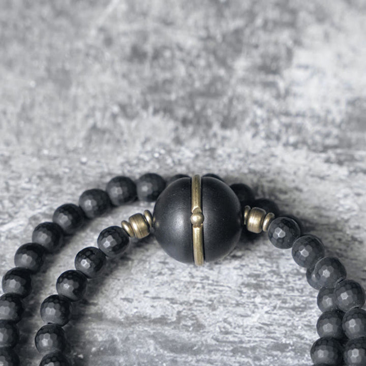 Buddha Stones Frosted Cut Surface Black Onyx Ebony Beads Double Wrap Protection Bracelet - image 1