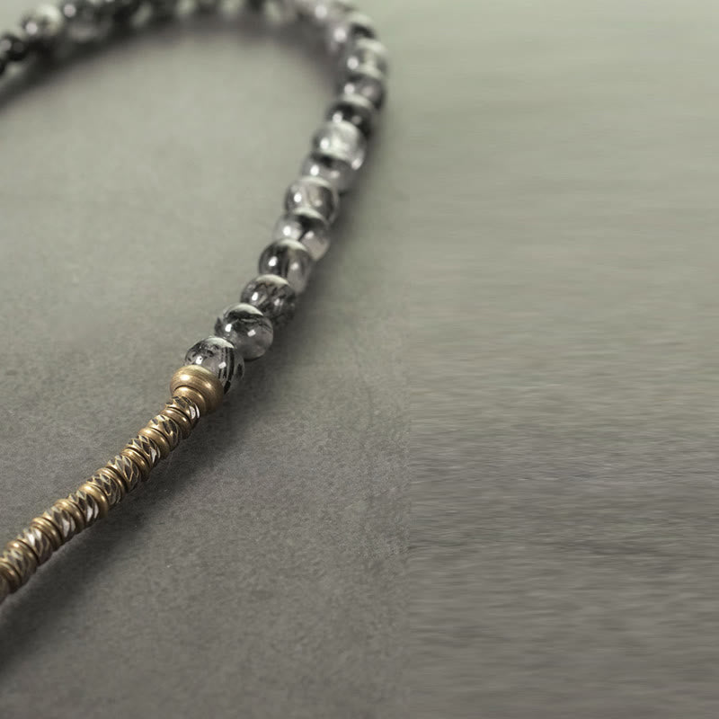 Buddha Stones Gold Sheen Obsidian Black Rutilated Quartz Copper Brass Double Wrap Protection Bracelet - image 8