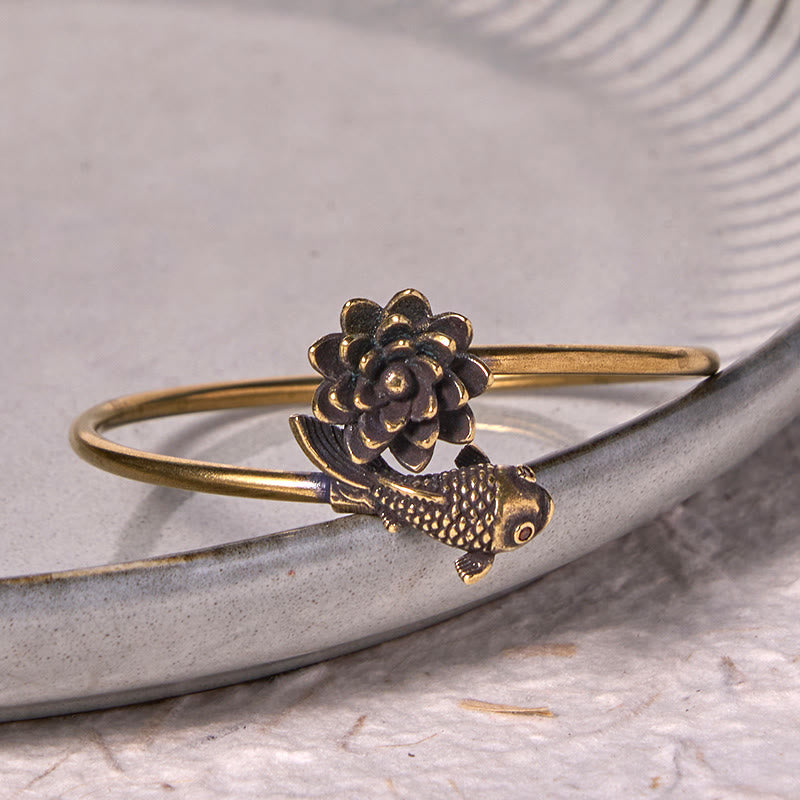 Buddha Stones Lotus Flower Koi Fish Copper Brass Enlightenment Luck Bracelet Bangle - image 3