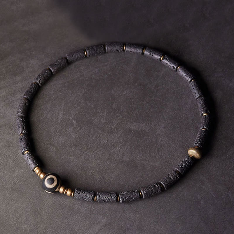 Buddha Stones Vintage Lava Rock Three-eyed Dzi Bead Copper Brass Multi-turn Wrap Calm Bracelet - image 1