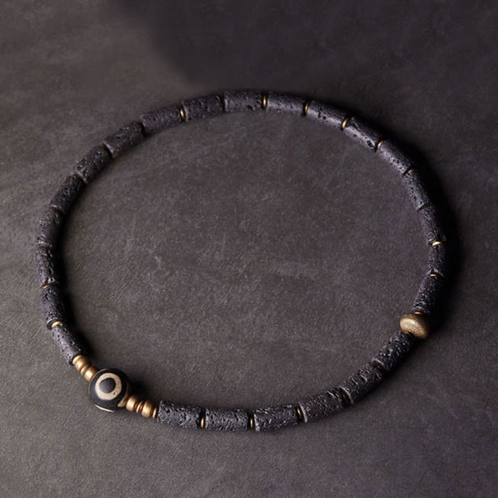 Buddha Stones Vintage Lava Rock Three-eyed Dzi Bead Copper Brass Multi-turn Wrap Calm Bracelet - image 1