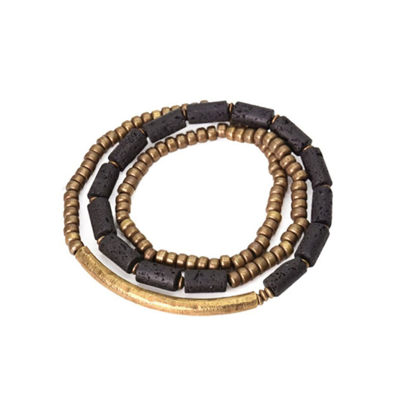 Buddha Stones Vintage Lava Rock Copper Brass Multi-turn Wrap Calm Bracelet - image 1