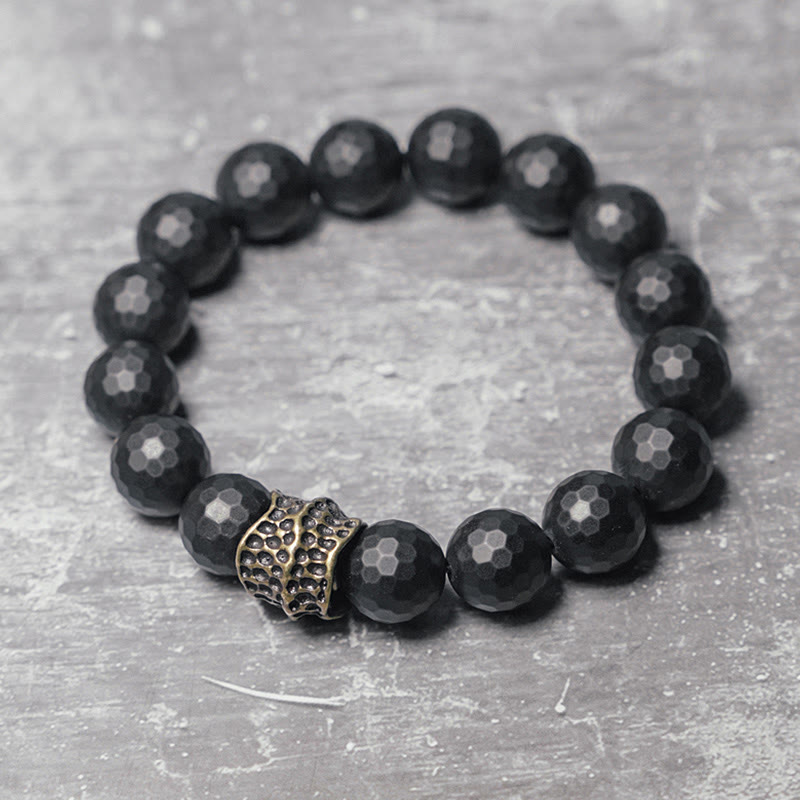 Buddha Stones Matte Frosting Black Onyx Copper Brass Protection Bracelet - Black Onyx Brass(Wrist Circumference: 17-17.6cm) - image 0