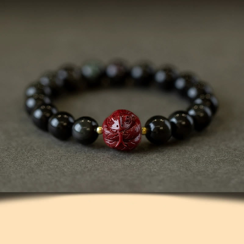 Buddha Stones Chinese Zodiac Natural Black Obsidian Cinnabar Purification Bracelet - 10mm Black Obsidian Cinnabar-Snake - image 0