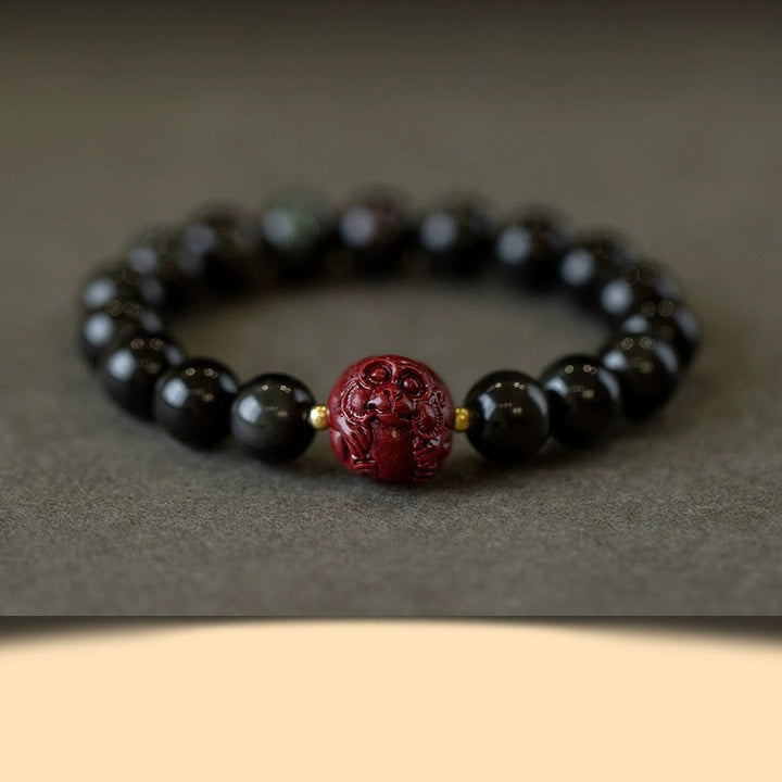 Buddha Stones Chinese Zodiac Natural Black Obsidian Cinnabar Purification Bracelet - 10mm Black Obsidian Cinnabar-Monkey - image 20