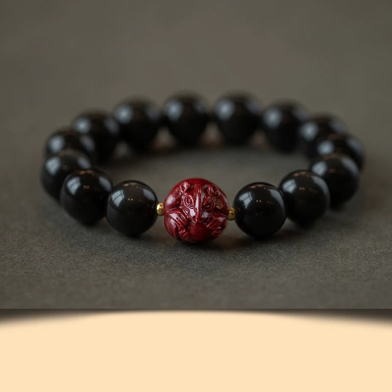 Buddha Stones Chinese Zodiac Natural Black Obsidian Cinnabar Purification Bracelet - 12mm Black Obsidian Cinnabar-Rat - image 25