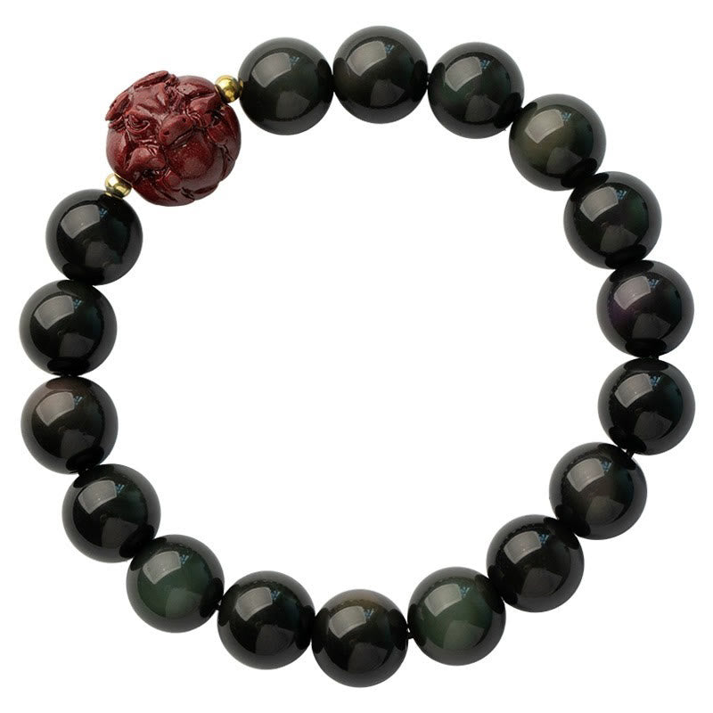 Buddha Stones Chinese Zodiac Natural Black Obsidian Cinnabar Purification Bracelet - image 12