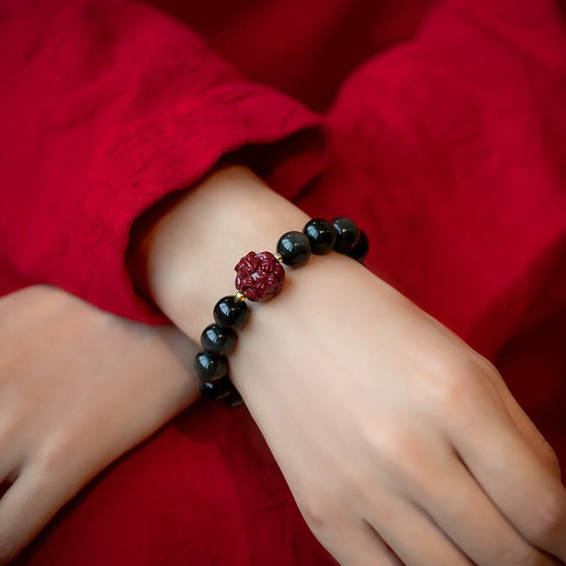 Buddha Stones Chinese Zodiac Natural Black Obsidian Cinnabar Purification Bracelet - image 16