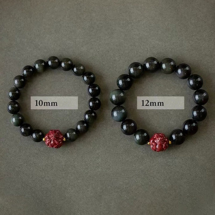 Buddha Stones Chinese Zodiac Natural Black Obsidian Cinnabar Purification Bracelet - image 1