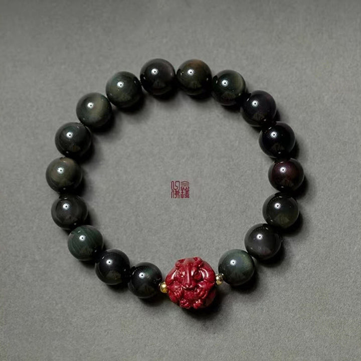 Buddha Stones Chinese Zodiac Natural Black Obsidian Cinnabar Purification Bracelet - image 15