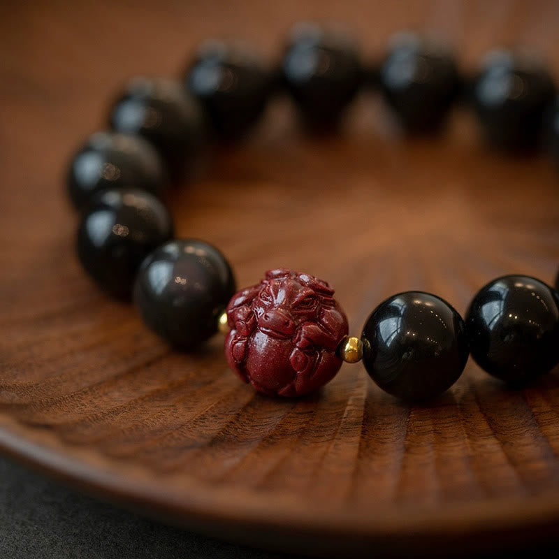 Buddha Stones Chinese Zodiac Natural Black Obsidian Cinnabar Purification Bracelet - image 10