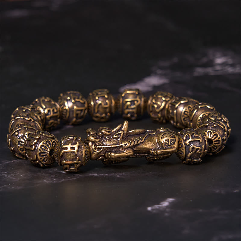 Buddha Stones Pi Xiu Carrying Fu Character Six True Words 'om Mani Padme Hum' Copper Brass Beads Wealth Bracelet Bangle - image 1