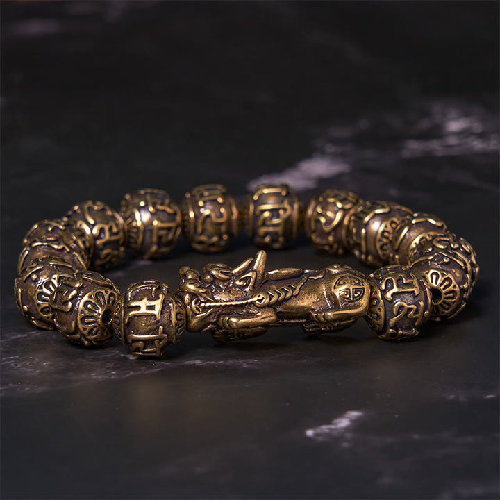 Buddha Stones Pi Xiu Carrying Fu Character Six True Words 'om Mani Padme Hum' Copper Brass Beads Wealth Bracelet Bangle - image 1