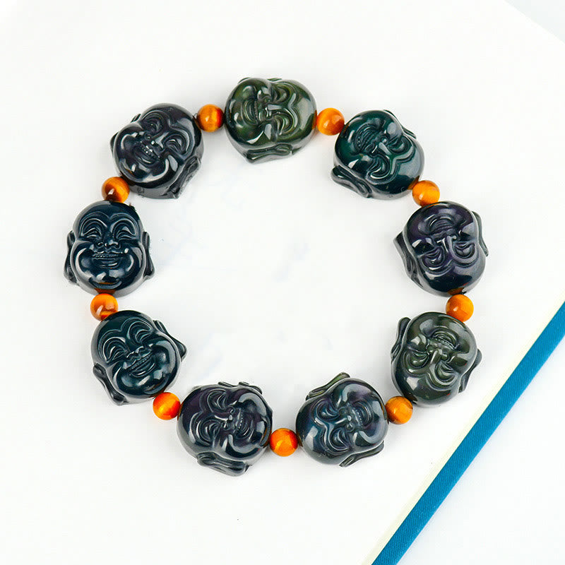Buddha Stones Rainbow Obsidian Laughing Buddha Positive Transformation Bracelet - image 4