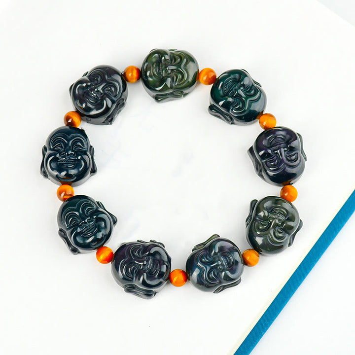 Buddha Stones Rainbow Obsidian Laughing Buddha Positive Transformation Bracelet - image 4