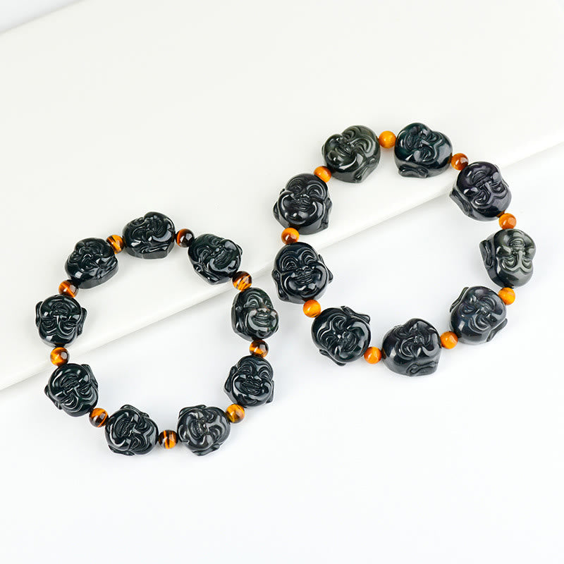 Buddha Stones Rainbow Obsidian Laughing Buddha Positive Transformation Bracelet - image 11