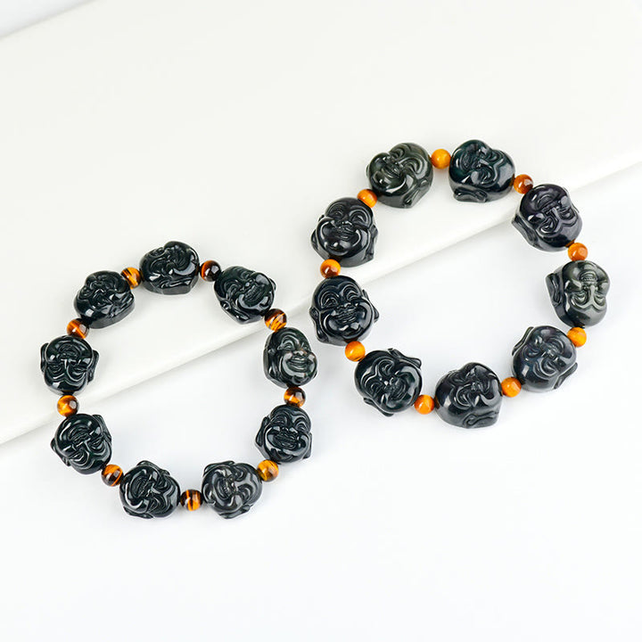Buddha Stones Rainbow Obsidian Laughing Buddha Positive Transformation Bracelet - image 11