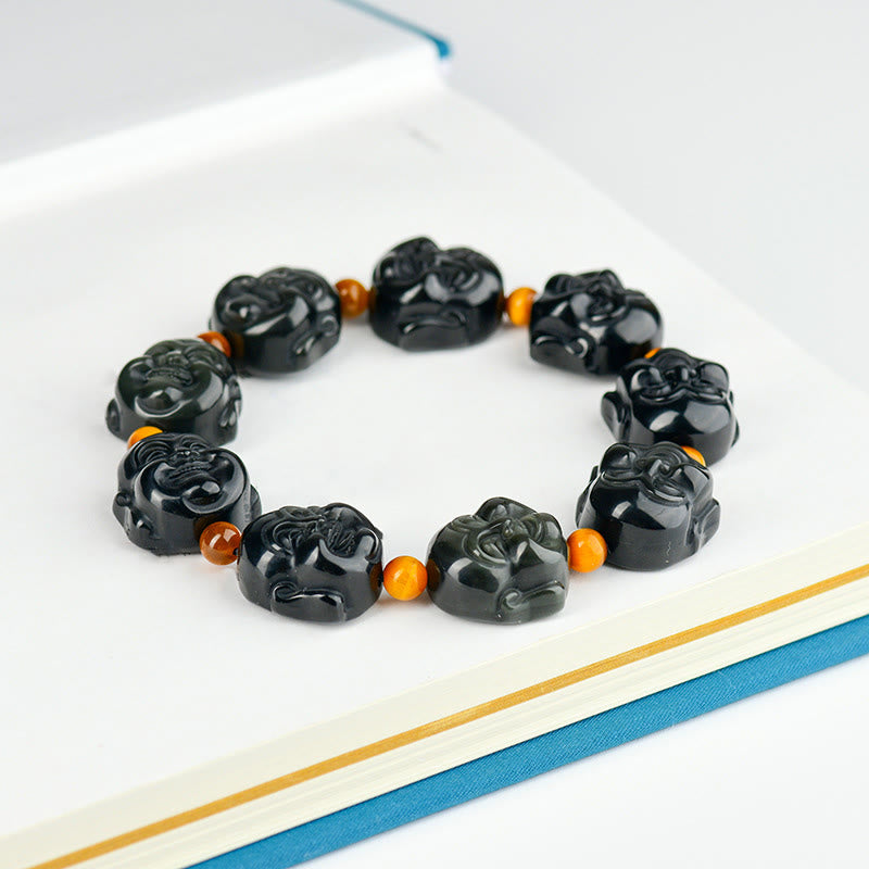 Buddha Stones Rainbow Obsidian Laughing Buddha Positive Transformation Bracelet - image 1