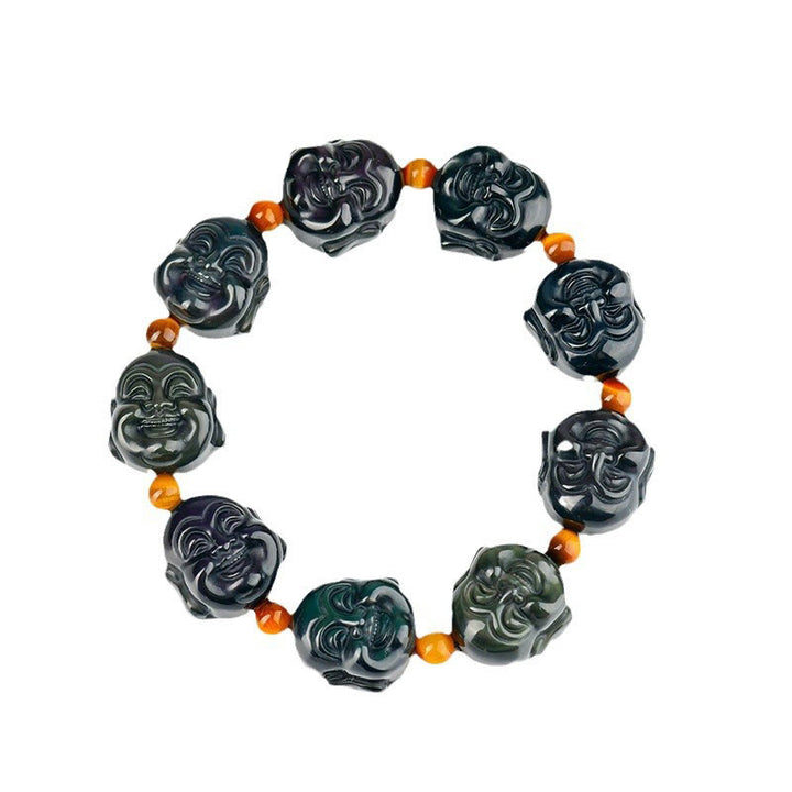 Buddha Stones Rainbow Obsidian Laughing Buddha Positive Transformation Bracelet - image 7