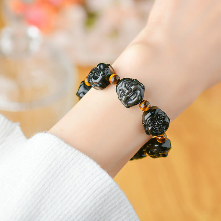 Buddha Stones Rainbow Obsidian Laughing Buddha Positive Transformation Bracelet - image 8