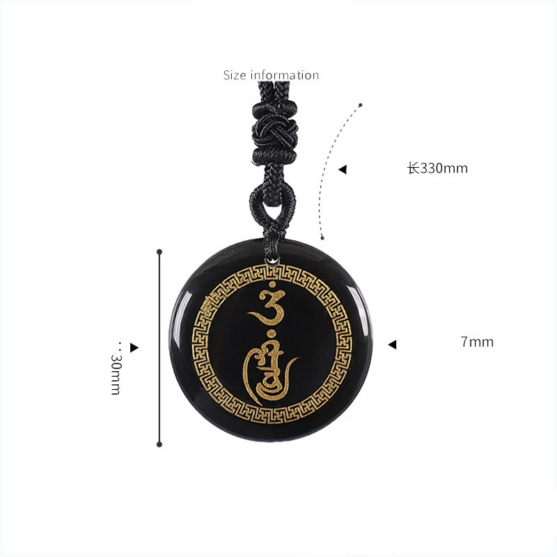 Buddha Stones Swastika Pattern Vajra Protection Mantra Natural Various Crystal Black Obsidian Purification Necklace Pendant - image 1