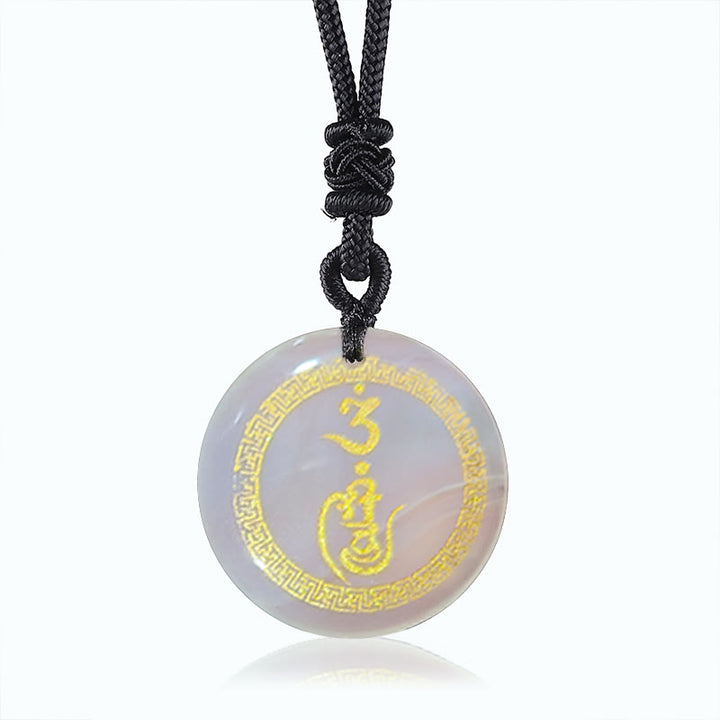 Buddha Stones Swastika Pattern Vajra Protection Mantra Natural Various Crystal Black Obsidian Purification Necklace Pendant - White Agate - image 6