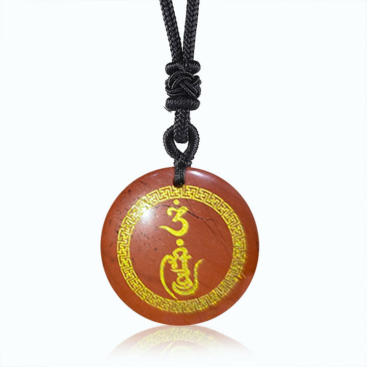 Buddha Stones Swastika Pattern Vajra Protection Mantra Natural Various Crystal Black Obsidian Purification Necklace Pendant - Red Stone - image 10