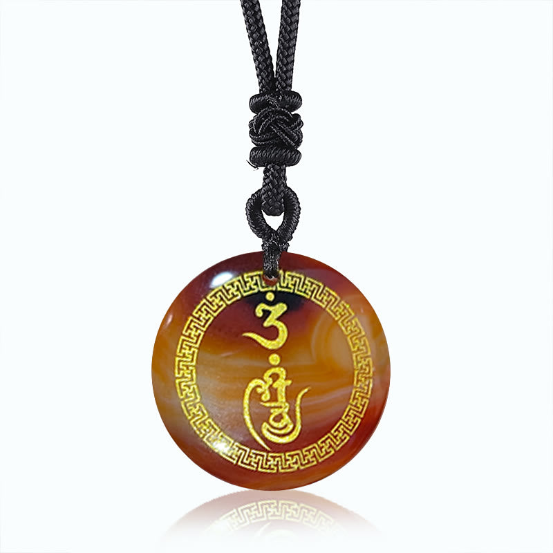 Buddha Stones Swastika Pattern Vajra Protection Mantra Natural Various Crystal Black Obsidian Purification Necklace Pendant - Red Agate - image 12