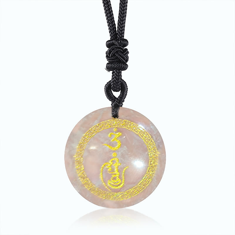 Buddha Stones Swastika Pattern Vajra Protection Mantra Natural Various Crystal Black Obsidian Purification Necklace Pendant - White Crystal - image 8