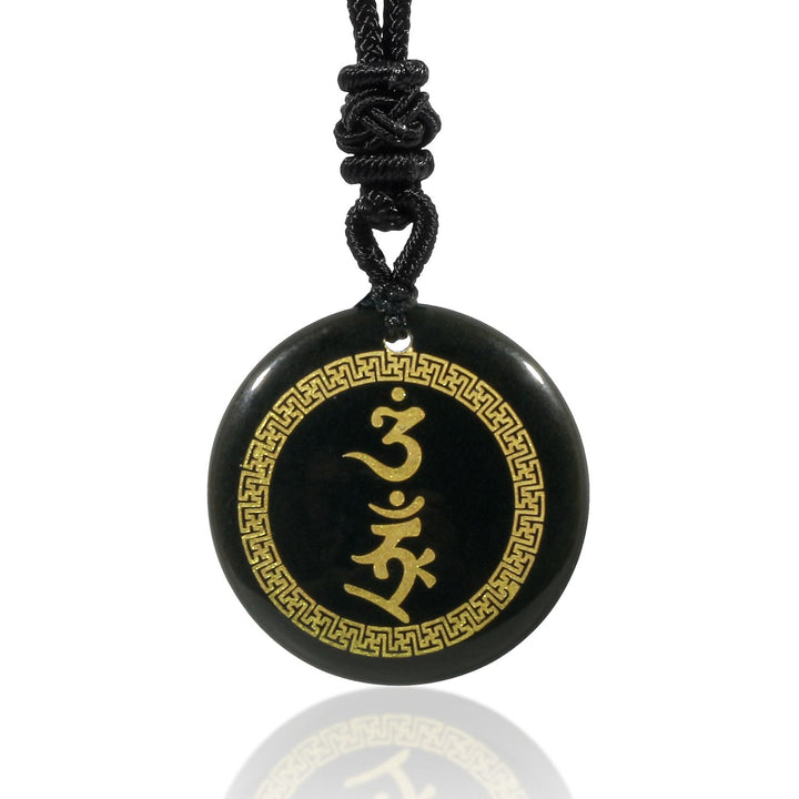 Buddha Stones Surrounding Swastika Pattern Vajra Protection Mantra Natural Various Crystal Black Obsidian Fulfilment Necklace Pendant - Black Obsidian - image 0