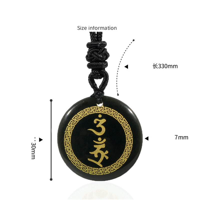 Buddha Stones Surrounding Swastika Pattern Vajra Protection Mantra Natural Various Crystal Black Obsidian Fulfilment Necklace Pendant - image 1