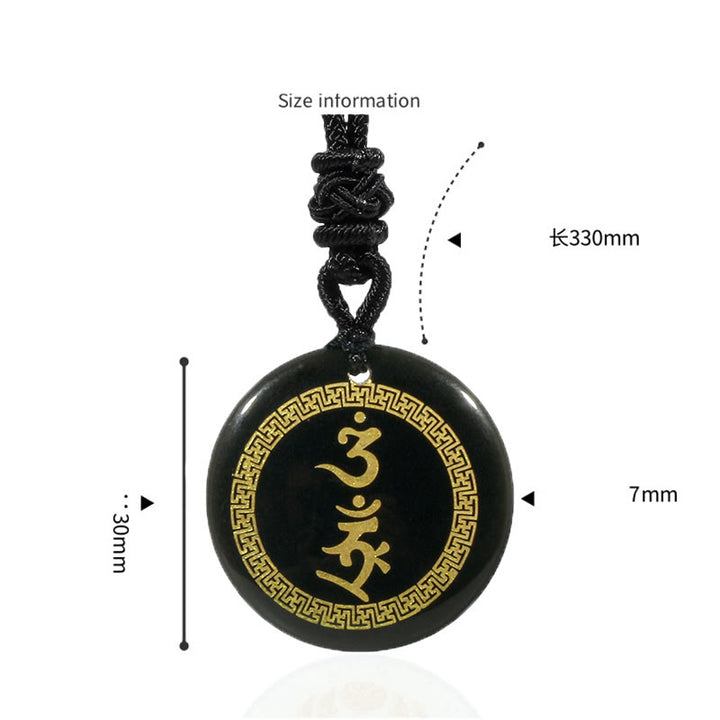 Buddha Stones Surrounding Swastika Pattern Vajra Protection Mantra Natural Various Crystal Black Obsidian Fulfilment Necklace Pendant - image 1