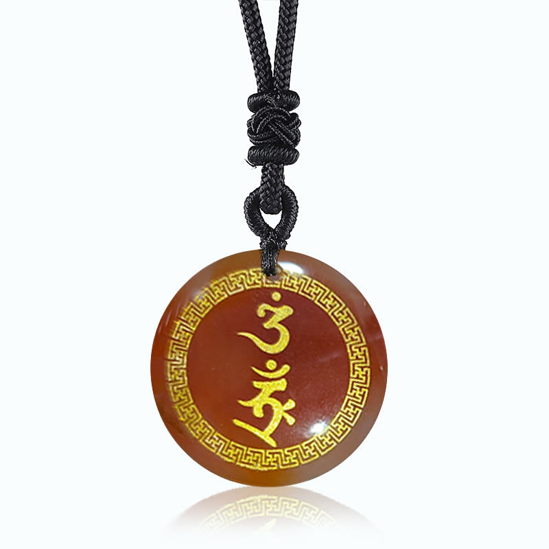 Buddha Stones Surrounding Swastika Pattern Vajra Protection Mantra Natural Various Crystal Black Obsidian Fulfilment Necklace Pendant - Red Agate - image 12