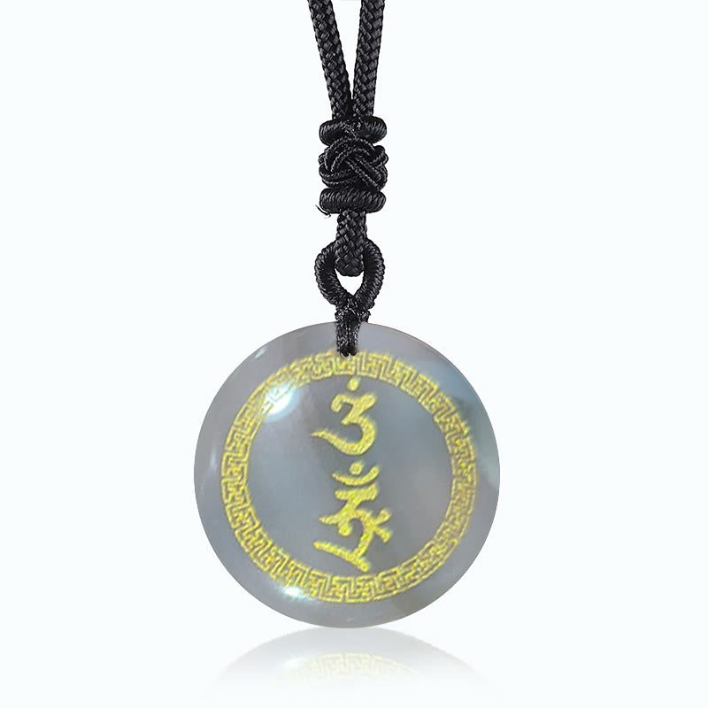 Buddha Stones Surrounding Swastika Pattern Vajra Protection Mantra Natural Various Crystal Black Obsidian Fulfilment Necklace Pendant - White Crystal - image 8