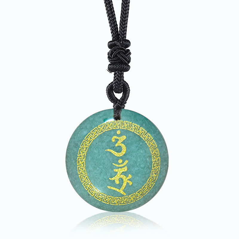 Buddha Stones Surrounding Protection Mantra Natural Various Crystal Black Obsidian Fulfilment Necklace Pendant - Green Aventurine - image 3